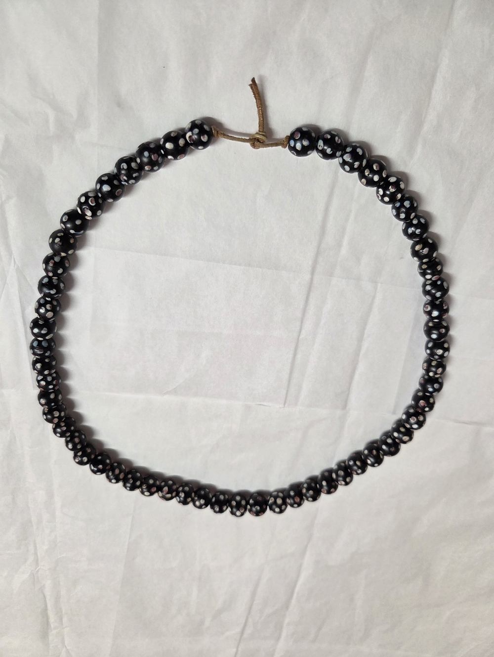 Venetian Skunk Eye Glass Trading Beads Necklace, Black/White/Multi, Antique